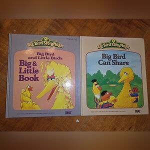 Big Bird Story Magic Book "Big Bird Can Share" + Big And Little Book 1986 Lot X2